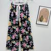 Damen-Blumen-Baumwoll-Seiden-Pyjama - Große Größen, Sommer, Leicht, Für draußen, Gerades Bein, Lockerer Schnitt