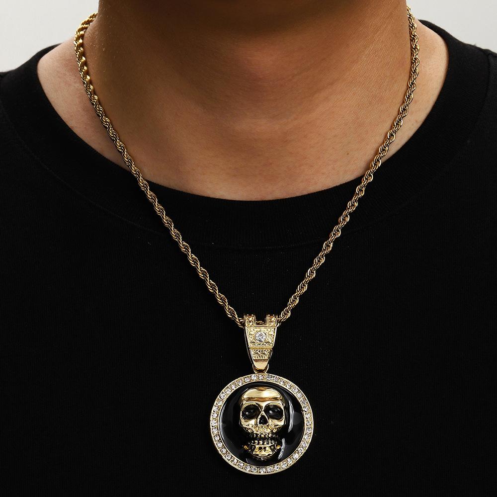 Drip Alloy Skull Pendant Domineering Cool Personality Trend Hip Hop Necklace Men'S Jewelry