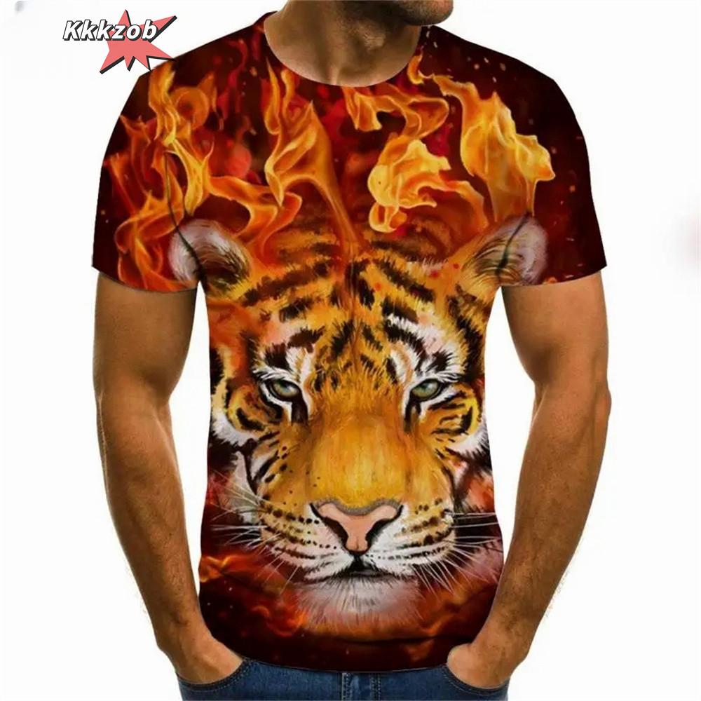 Fierce Tiger Animal Pattern Men's T-Shirts Short Sleeve 3D Animal Printed Trend Street Tee Oversized T Shirt Men Clothing Tops
