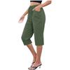 Women's Cotton And Linen Pocket Elastic Casual Pants Five Quarter Pants