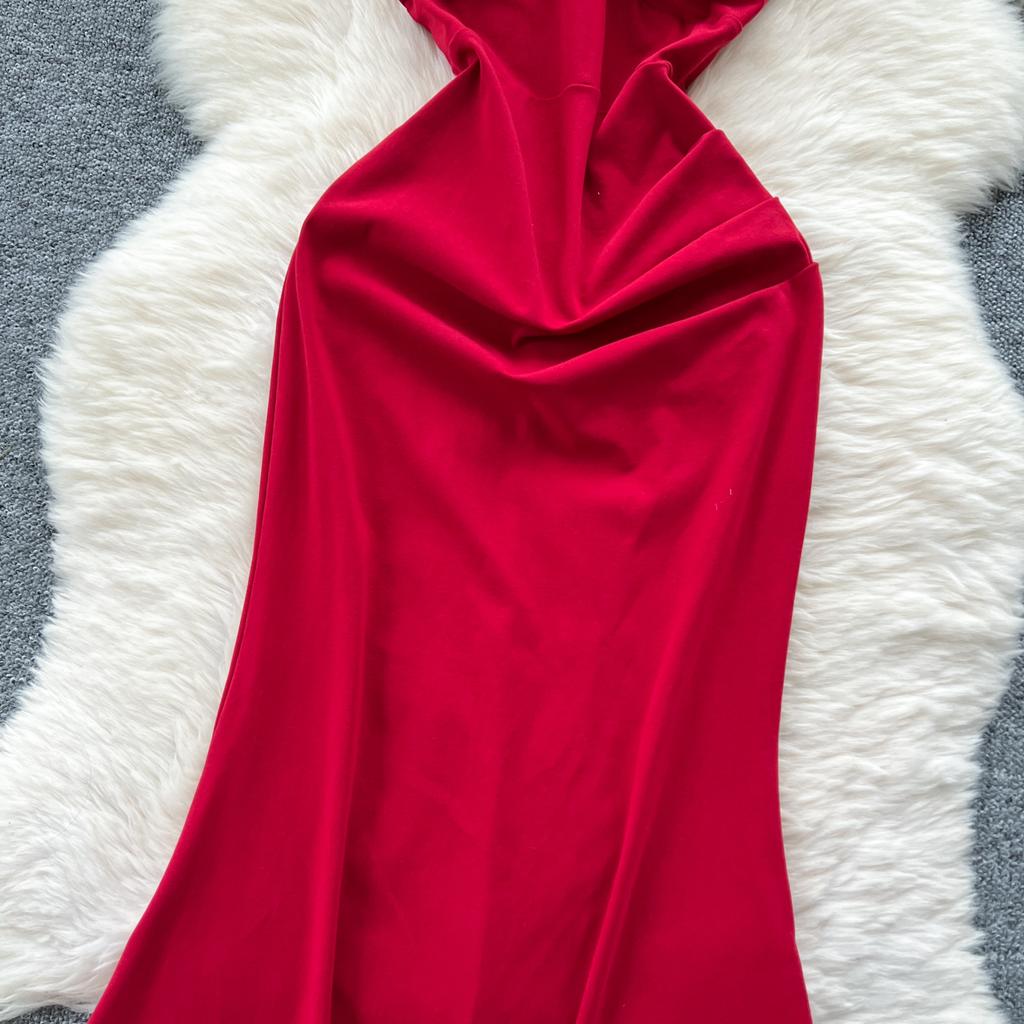 Summer Women V-neck Sleeveless Beaded Solid Evening Party Mermaid Fishtail Long Midi Dresses