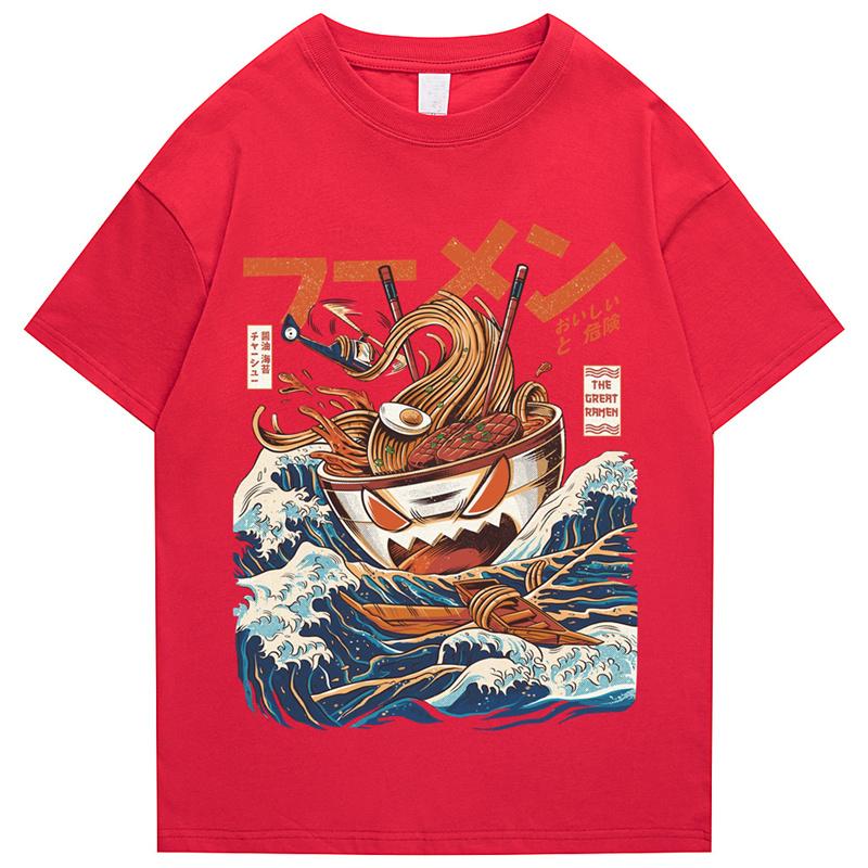 Japansk Harajuku T-shirt Herr Sommar Hip Hop T-shirts Nudelpåse Tecknad Streetwear T-shirts Kortärmad Vardagstopp Bomull
