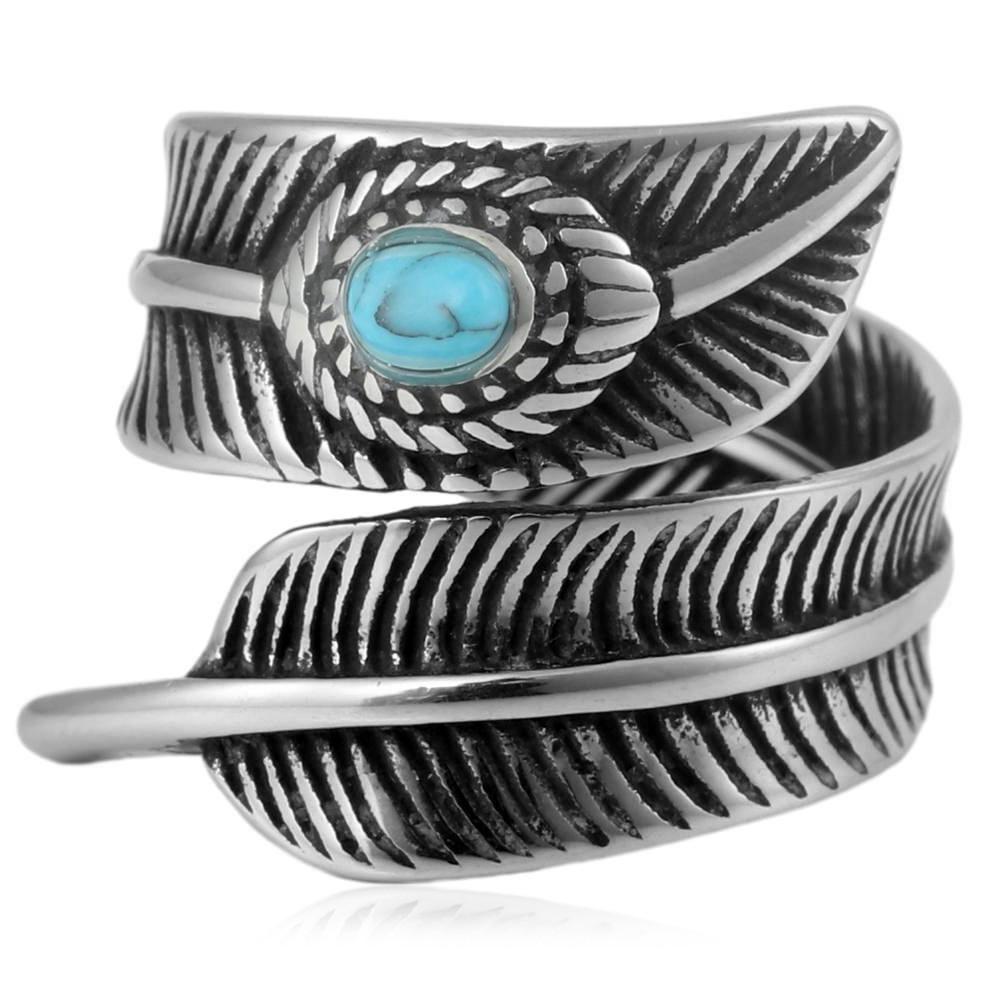 European and American Jewelry Turquoise Ring Retro Trendy Men's Accessories Animal Feather Ring 2026
