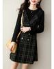 Vilaria Checkered Long Sleeve Dress with Ribbon and Perfect for Fall and Casual and and Everyday Wear Women's A-Line Trim, Spring, Slimming, Stylish,