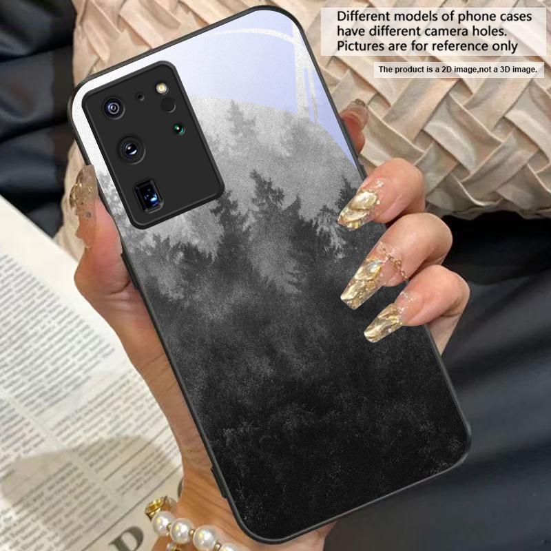 Ink Landscape Painting For For Samsung Galaxy S25+ S24+ S26 Ultra S25 Edge S24 FE S23 S22 S21 S20 Plus Black Glass Phone Case