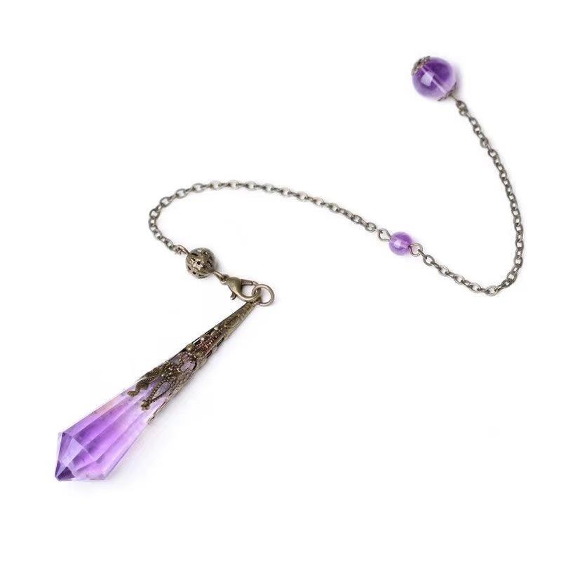 Natural Crystal Pendulum Pendant Beginner Water Drop Retro Purple Citrine Necklace Niche Section Purple Energy
