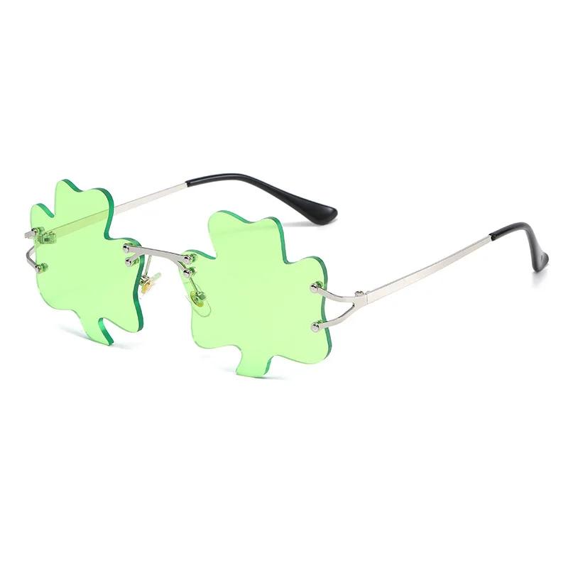 Green Leaves Sunglasses St. Patricks Day Irish Shamrock Costume Glasses Party Props Decorations Car Rimless Uv400 Sun Glasses