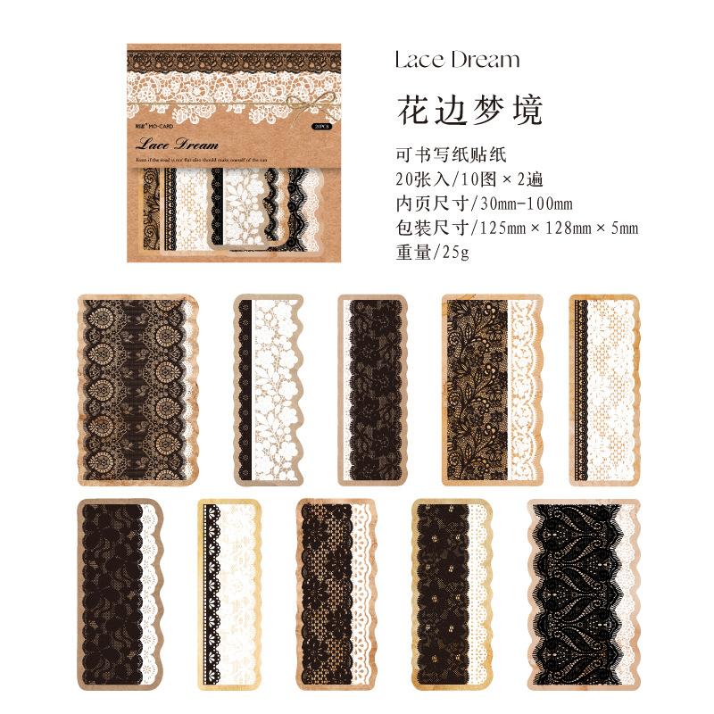 20 Sheets Irregular Lace Decorative Material Paper Vintage Scrapbooking Junk Journal DIY Craft Background Paper