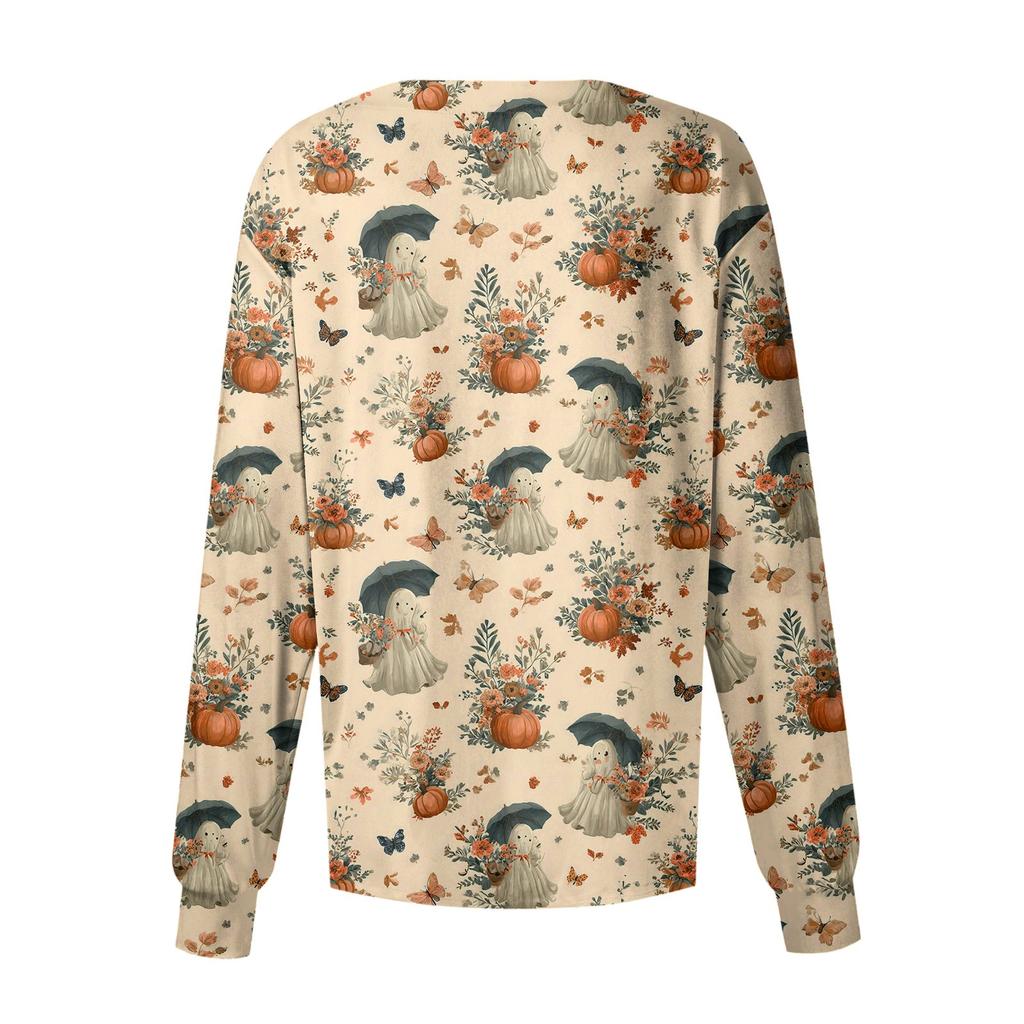 Women's Casual Long Sleeve Single Breasted Halloween Print Costume Cardigan