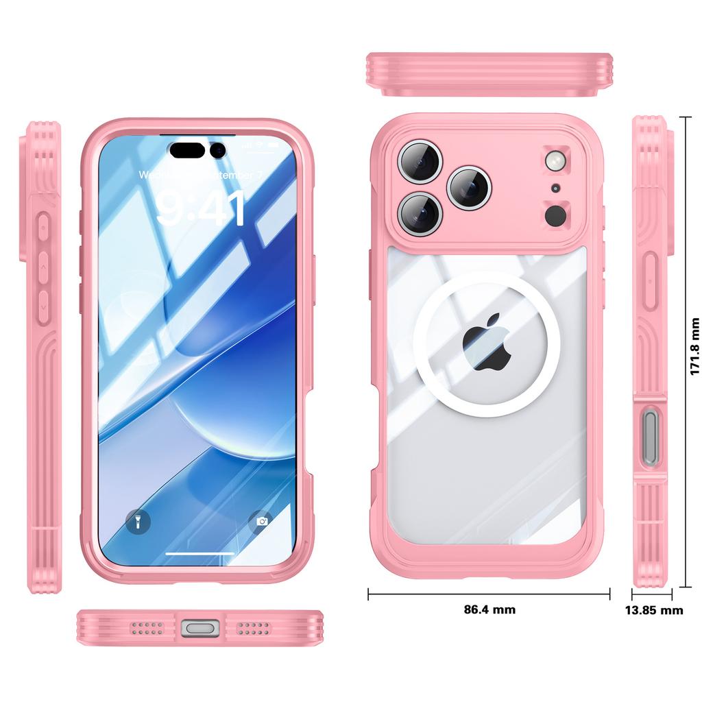 For iPhone 17 Pro Max Magnetic Case PC+TPU Phone Cover with Tempered Glass Screen Film