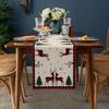Christmas Elk Deer Holly Tree Linen Table Runner Dresser Scarves Reindeer Xmas Kitchen Dining Table Runner Navidad Decorations
