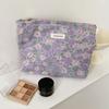 Polyester Canvas Flower Clutch Bag Flower Pattern Zipper Closure Cosmetic Storage Pouch Large Capacity Portable Makeup Bag