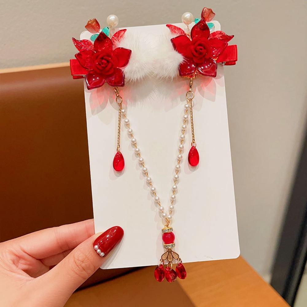 Hanfu Headwear Chinese Style Red Barrettes Princess Ancient Style Hair Clip  Kids