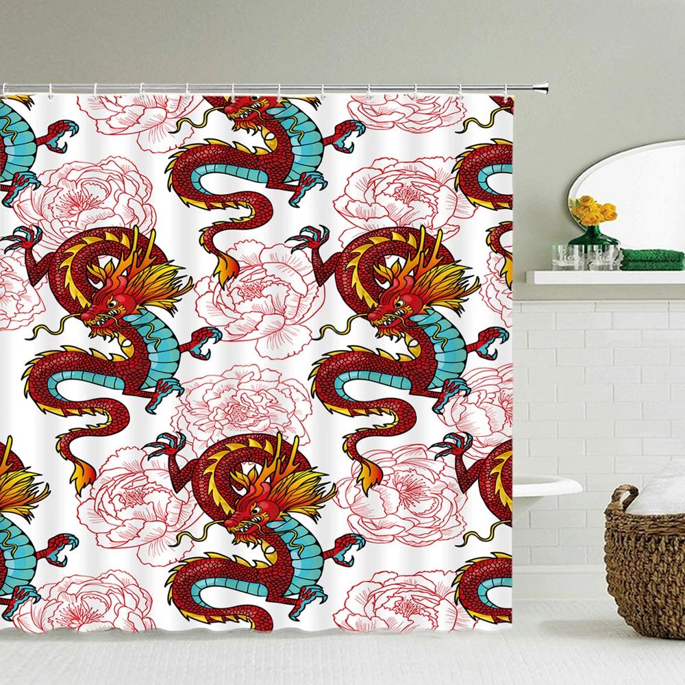 

Японские морские волны Koi Spray Ткань Душевая занавеска Шторы для ванной комнаты Цветы сливы Пейзаж горы Фудзи Экран для ванны с крючками W90xH180cm