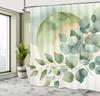 Eucalyptus Leaf Shower Curtain Gold Moon Design Watercolor Green Nature Art Minimalist Bathroom Decor Boho Chic Style Fabric
