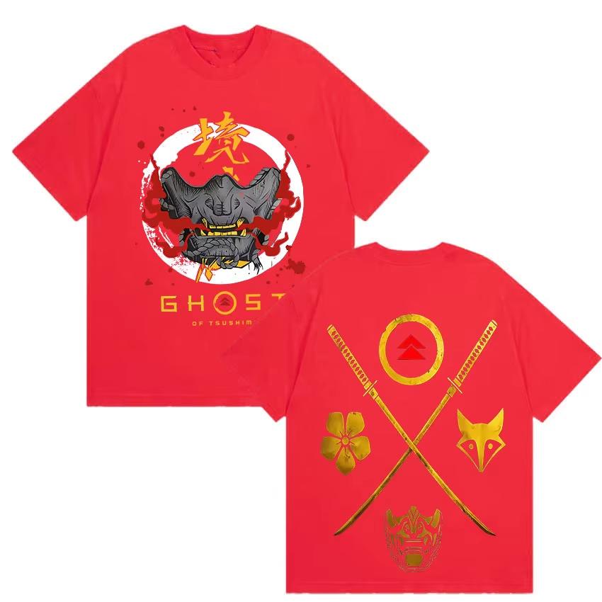 Japanese Game Ghost of Yotei Graphic pure cotton mens shirt ukiyoe style ONeck Short Sleeve womens fashion Tshirt