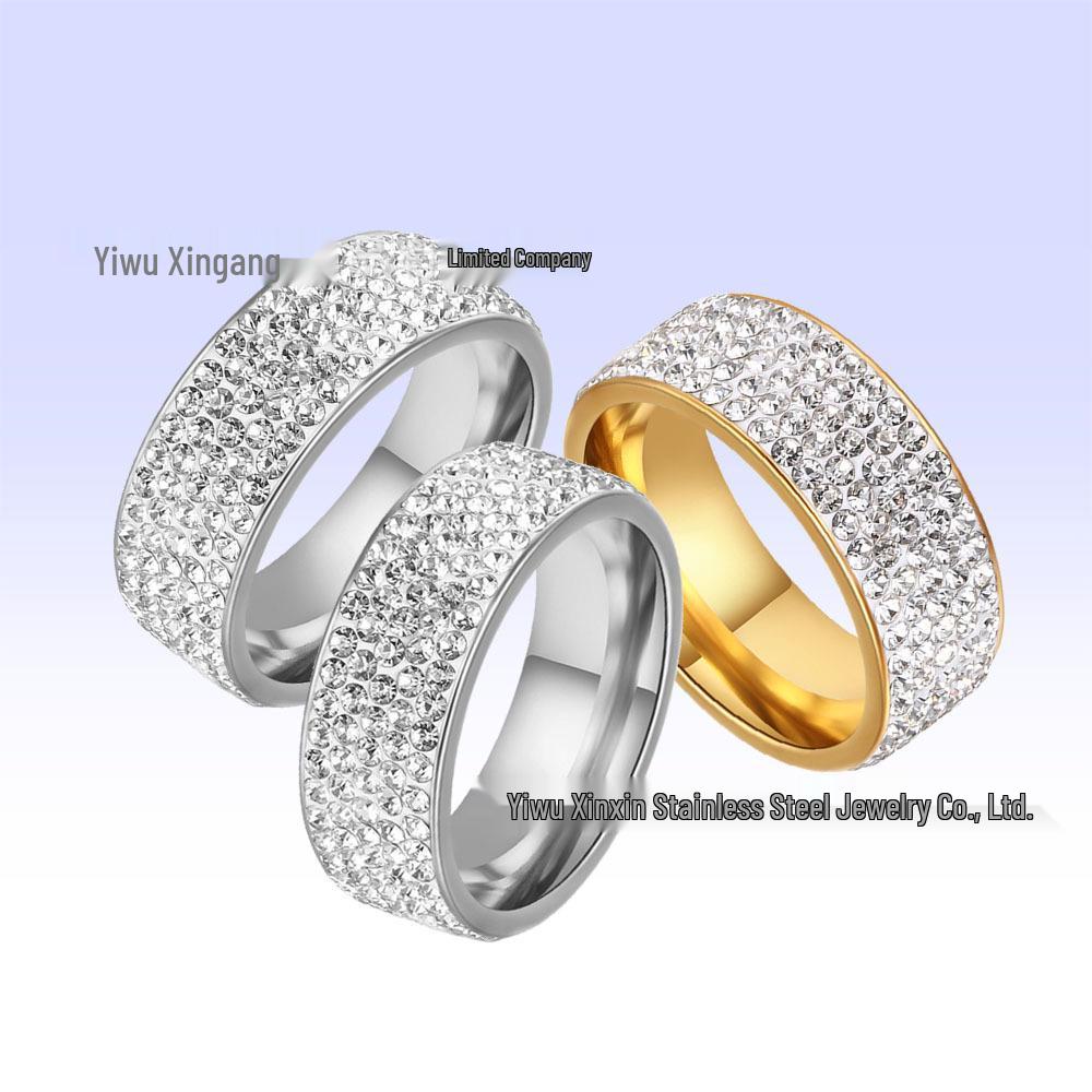 

Men s Full Starry Sky Full Diamond Titanium Steel Ring with Five Rows of Handmade Inlaid Diamonds - Durable and Fade-Resistant Size 6