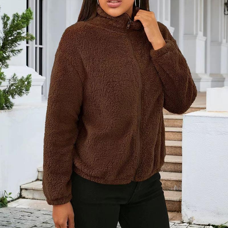 Women's Fashion Winter Warm Comfortable Windbreakers Lady Long Sleeve Lapel Fleece Plush Jacket Coat