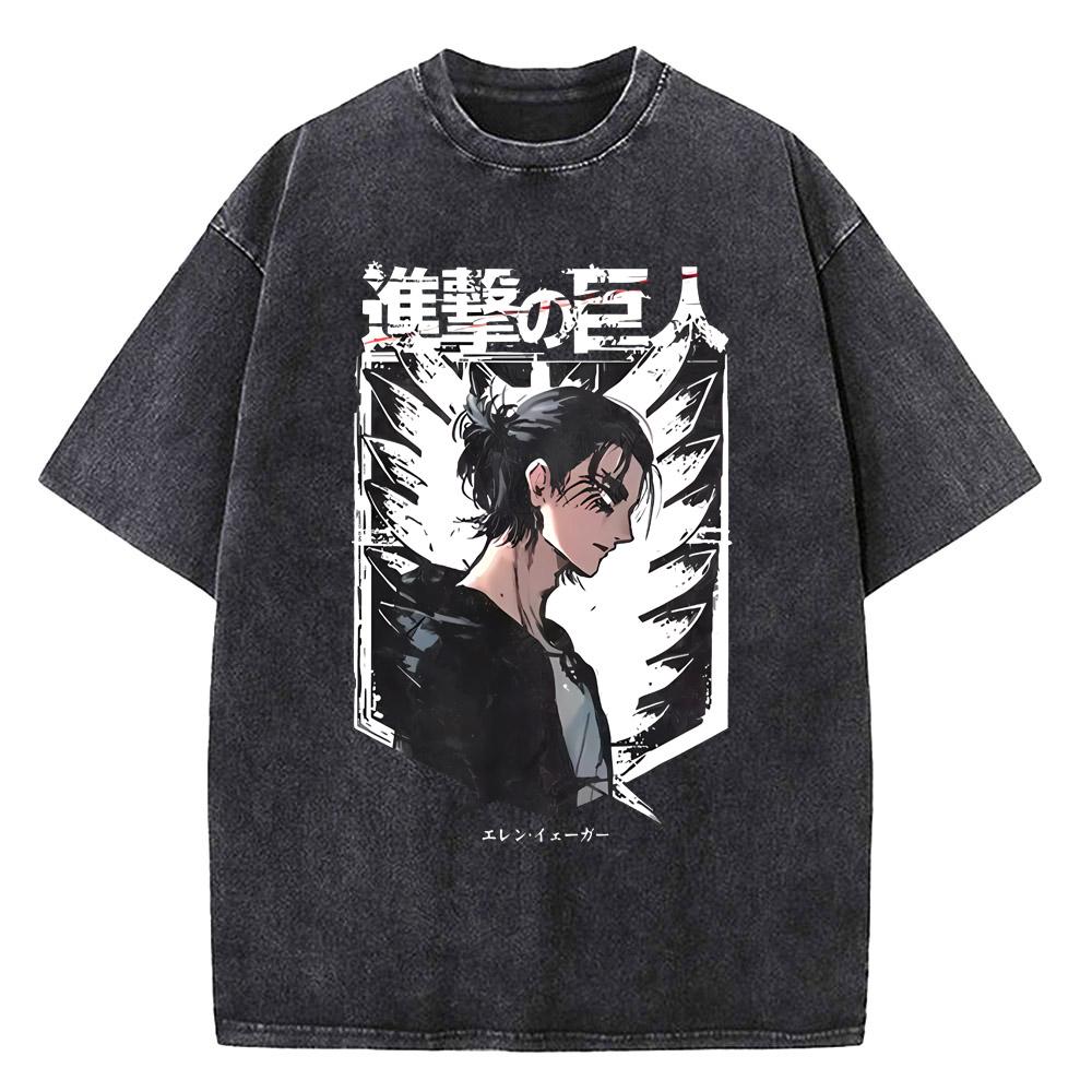 Harajuku Anime Attack on Titan Print Tee Men Women High Quality Cotton T-shirts Casual Loose T Shirt Male Vintage Washed Tshirt