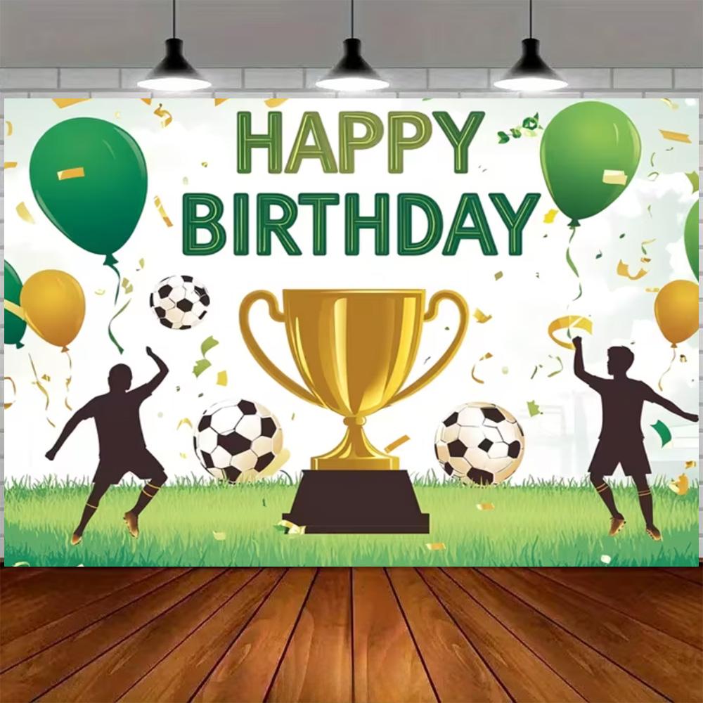 Green and blue football themed birthday decoration banner Backdrop, football field children birthday party photography Backdrop