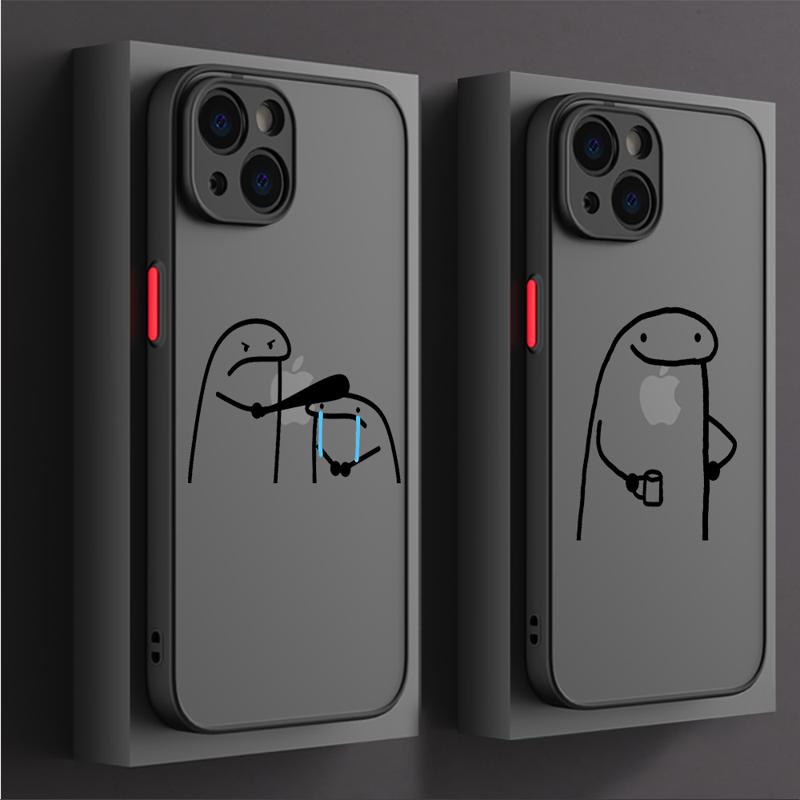 Lustiger Cartoon-Mann Coole Hülle Für Apple iPhone 15 11 14 13 12 Pro 7 XR X XS Max 8 Plus 6 6S SE 2022 15Pro Schwarz Matt Handy Hülle