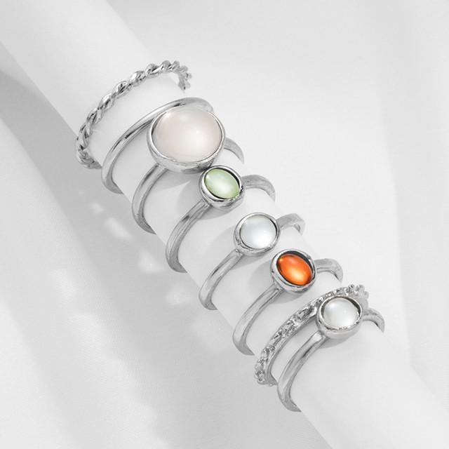 

Набор колец с разноцветными камнями для женщин и девочек, модные металлические цепочки, геометрические квадратные и круглые кольца, ювелирные изделия, подарки, аксессуары 7