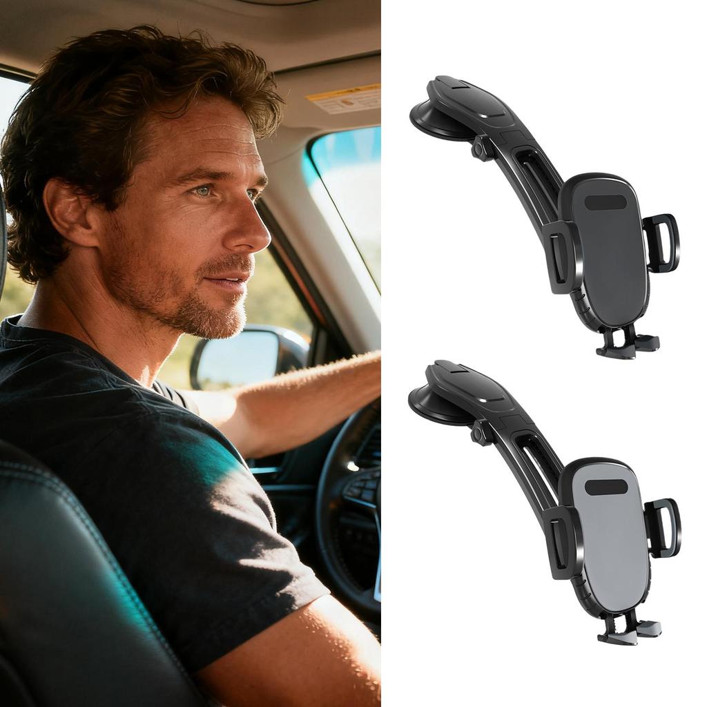 Car Phone Holder 360 Degree Rotating Stand Downward Bending Dashboard Cell Phone Holder for Automotive Windshield Navigation