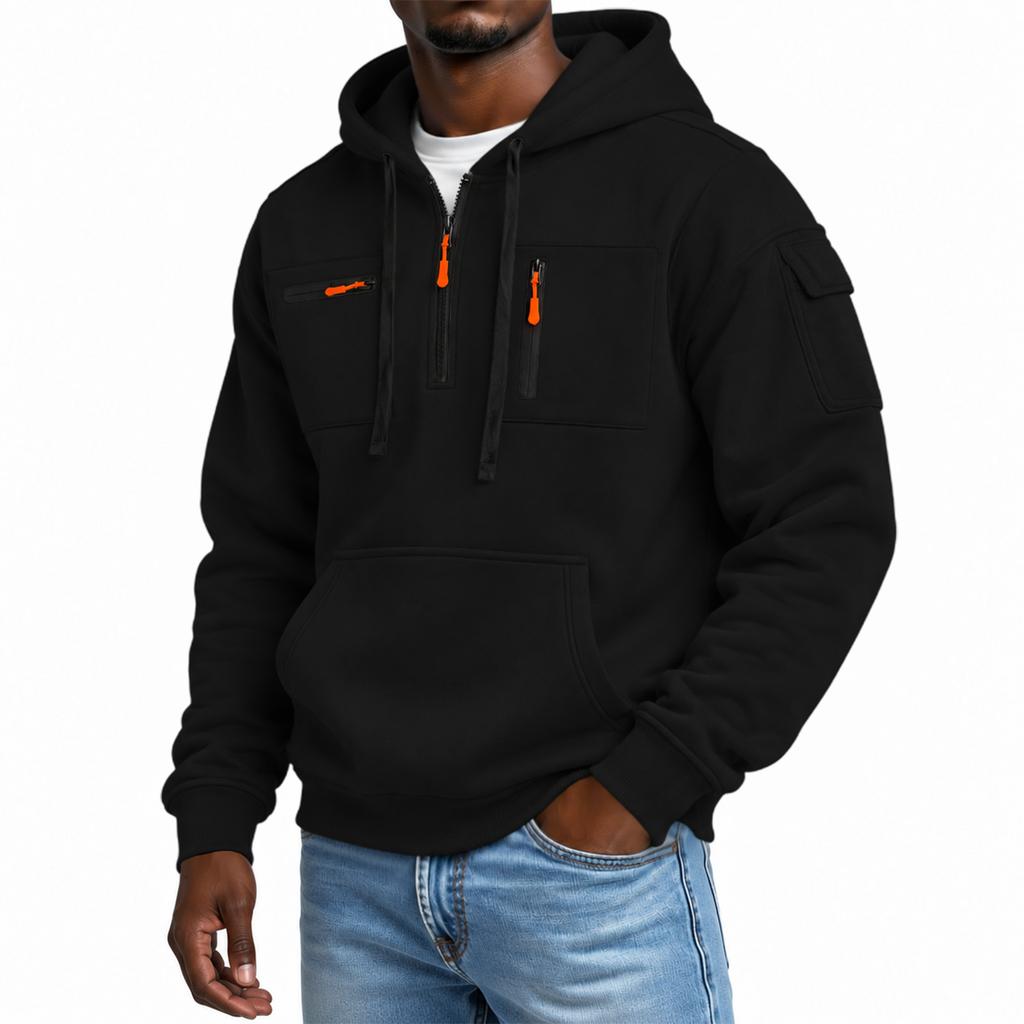 Men's Half Zip Hooded Sweatshirt for Fall and Winter, Casual Athletic Pullover Top