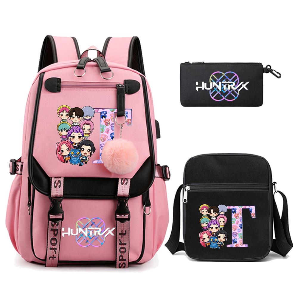3Pcs/set Cartoon K-pop Demon Hunters Printed Backpack with Shoulder Bag for Teenager Student Girl Boy Bookbag Large Capacity Travel Bag Kid Gift