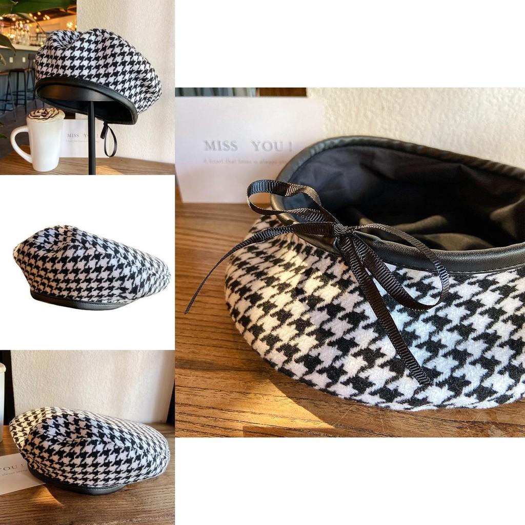 Stylish Houndstooth Beret Hat Women's Lightweight Summer Fashion Accessory