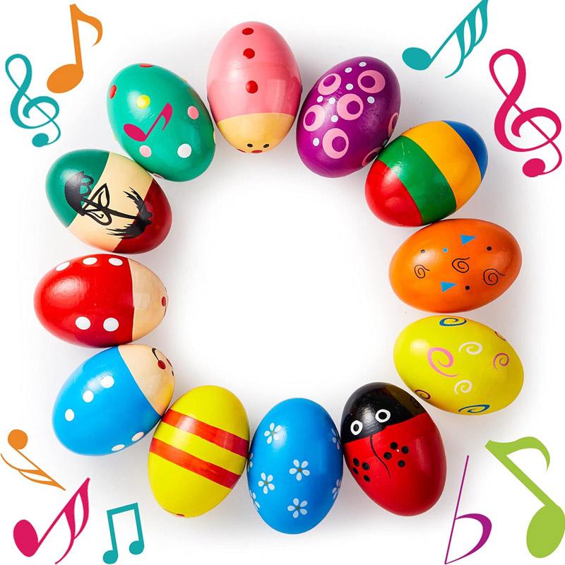 5Pcs Wooden Egg Shakers Musical Instruments Baby Kids Preschool Early Educational Montessori Toys Party Favors Classroom Prizes