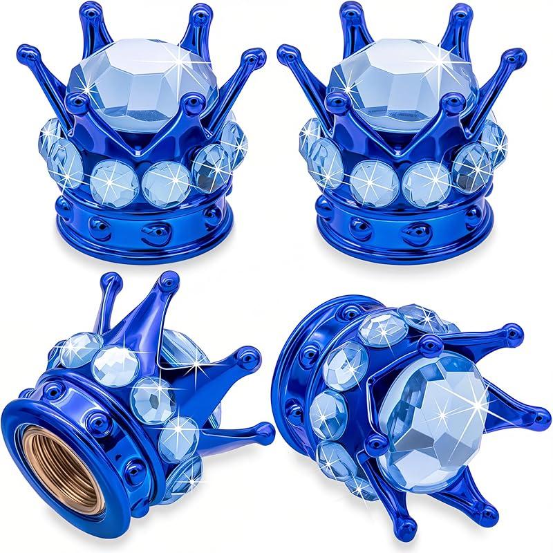 4PCS Crown Bling Tire Stem Valve Caps, Crystal Diamond Car Wheel Tire Valve Caps Universal Copper Core Stem Covers for Cars, SUV, Trucks, Bikes,