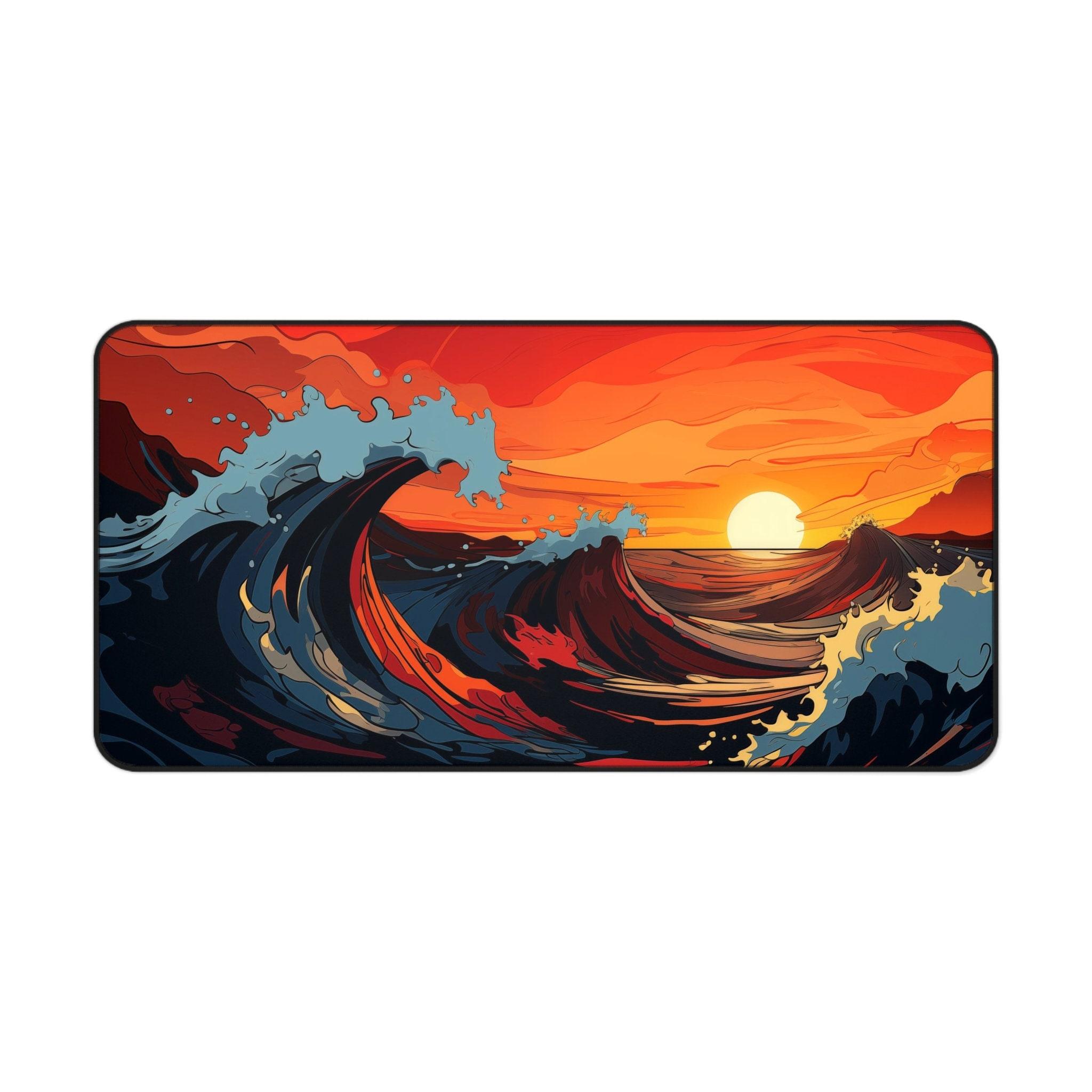 Red Ocean Waves Sunset Sea View Art Deskmatnautical Mouse Pad Beach Office Decorationbeach Mouse Pad Gaming Desk Decoration LockEdge 300x800x3mm