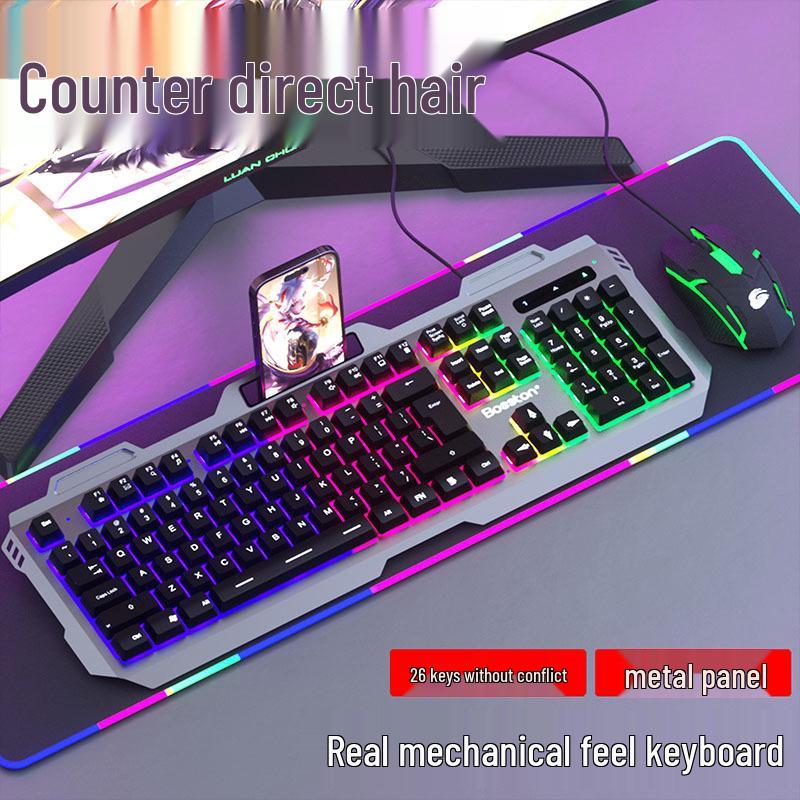 Luminous Wired Keyboard & Mouse Set with Floating Keycaps - USB, Mechanical Feel for Gaming Desktops & Laptops