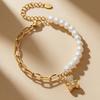 Cubic Zirconia Bear Charm Bracelet In Stainless Steel 18k Gold Plated Link Chain Bracelets Shell Beads Beaded Bracelet for Women
