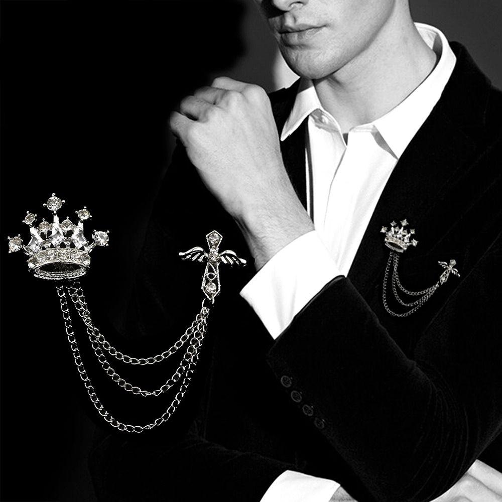 1Pcs Temperament Tassel Crystal Brooch Vintage Collar Jewelry  For Women Dress Mens Shirt Suit Set