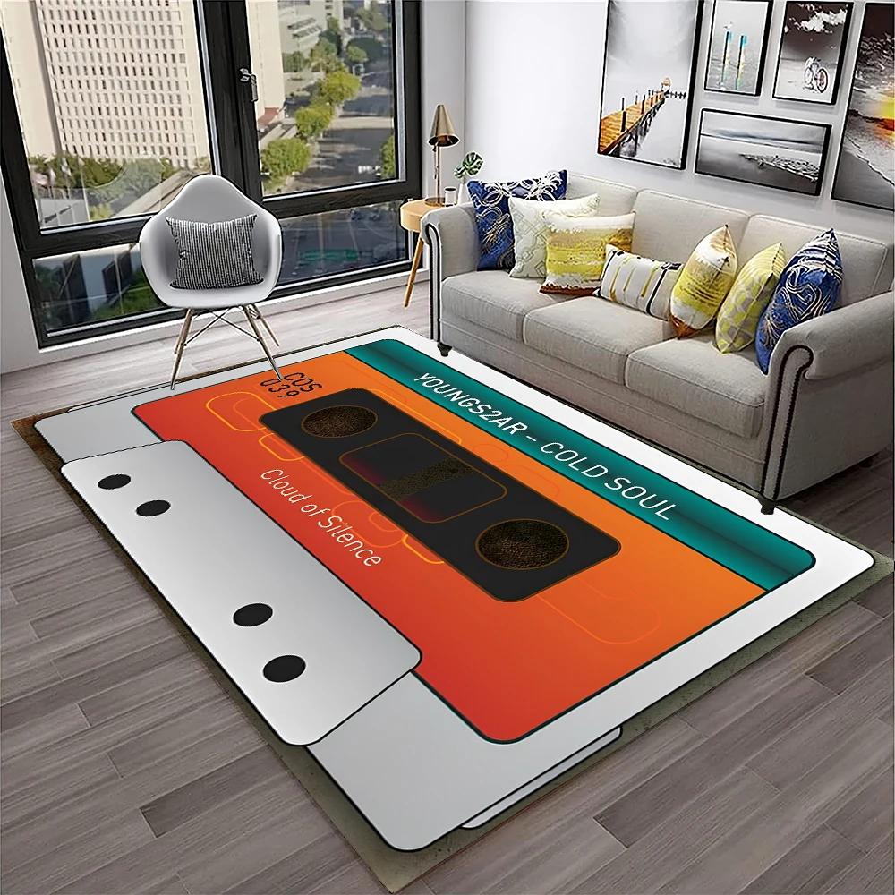 3D Music Cassette Tape Retro Pattern Carpet Rug for Home Living Room Bedroom Sofa Doormat Decor,kids Area Rug Non-slip Floor Mat