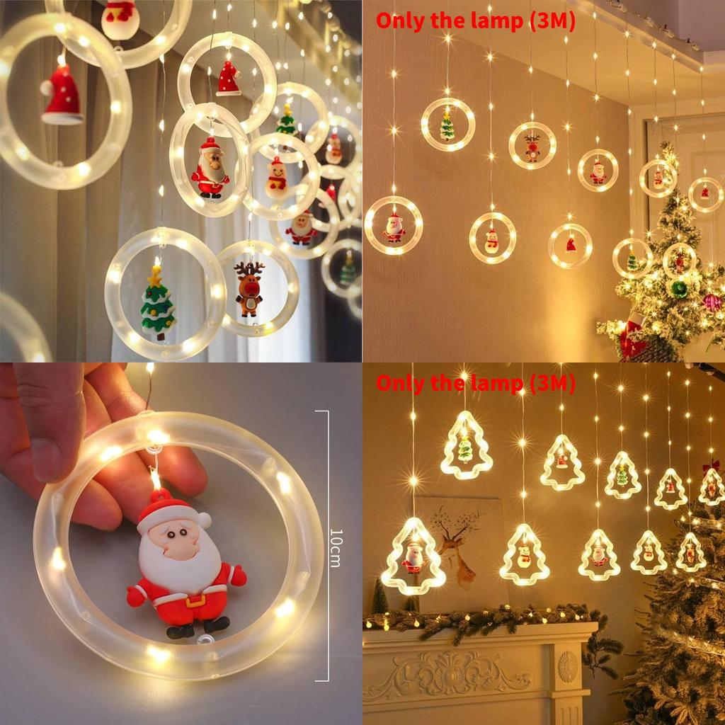 Christmas Led Curtain Lights With Snowman And Santa Shapes For Holiday Party And Indoor Use