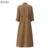 ZANZEA Women Casual Turn Down Collar Loose Long Sleeve Button Long Dress