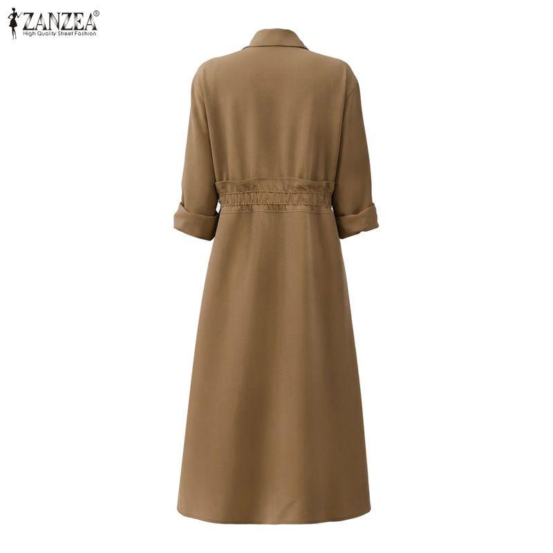 ZANZEA Women Casual Turn Down Collar Loose Long Sleeve Button Long Dress