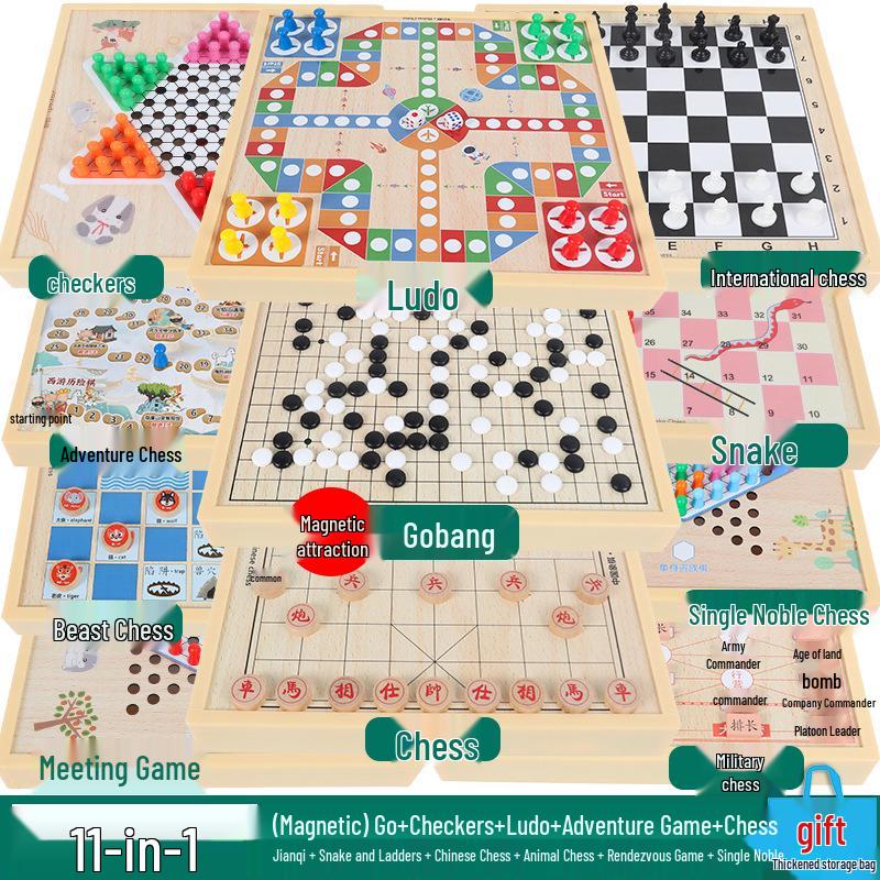 Magnetic 5-in-1 Game Board: Go, Five-in-a-Row, Flying Chess, Checkers, Chinese Chess - Educational Fun for Kids