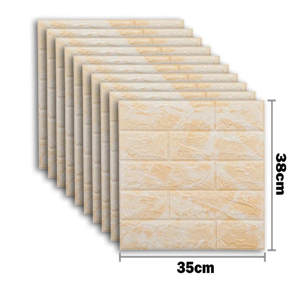 10pcs Self Adhesive Decor 3D Foam Wall Stickers Pane Room Waterproof Peel and Stick Brick Wallpaper for Interior Decoration