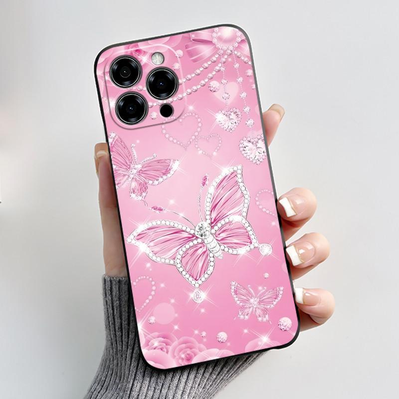 Per Custodia Doogee Note 58 Pro Lusso Moda Pattern Farfalle Fiori Nero Morbido TPU Silicone Cover Posteriore Telefono Cassa Antiurto