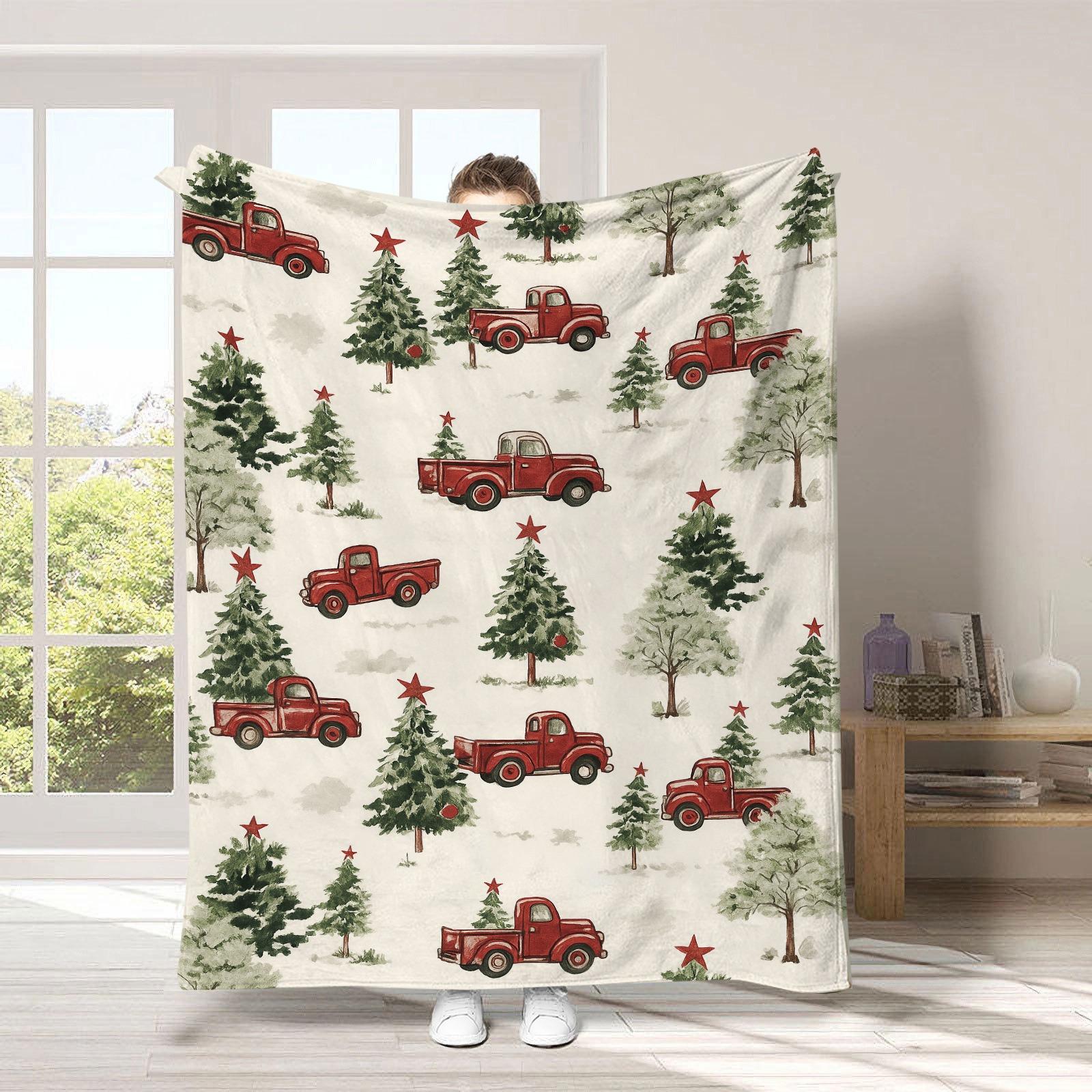 Flannel Throw Blanket Soft Cozy Naptime Blanket with Rustic Camping Print All-Season Throw for Outdoor Lovers – Sofa Decor Gift 130cmx150cm