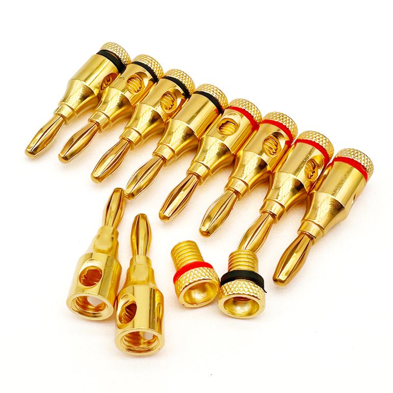 10Pcs 4mm Gold-Plated Banana Plug Adapter Sound Amplifier Cable Wire Audio Speaker Connector Jack Banana Connectors Screw Type