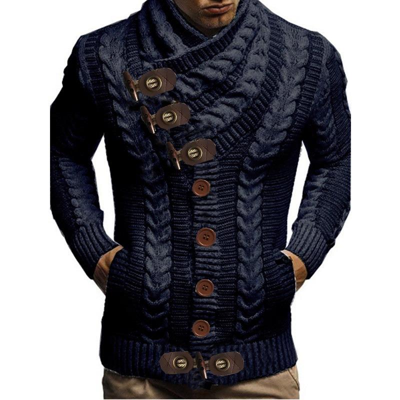 Herren S Hoher Hals Knopf Strick Cardigan Pullover Lässig