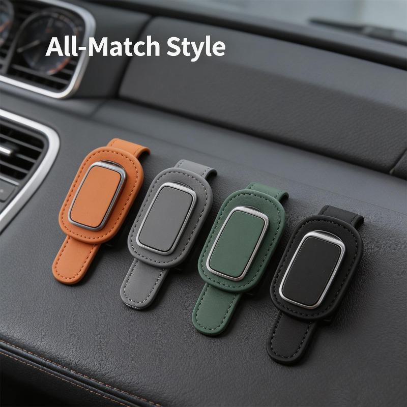 Leather Car Sun Visor Glasses Holder Clip Sunglasses Mount Ticket Card Clamp Auto Interior Hidden Storage Organizer Accessories