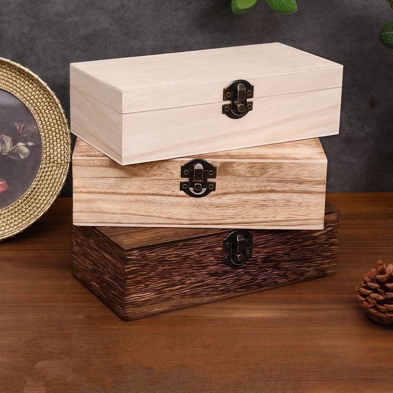 Rectangular Wooden Storage Box Organizer Wooden Storage Case Simple Storage Container Dust-Proof With Lock Jewelry Box Case