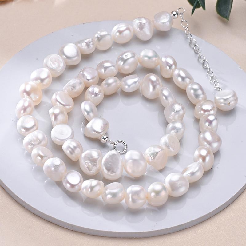 HENGSHENG Classic Baroque 925 Silver Freshwater 8-9mm White Pearl Necklace Fine Trendy Jewelry Gift for Women Girls
