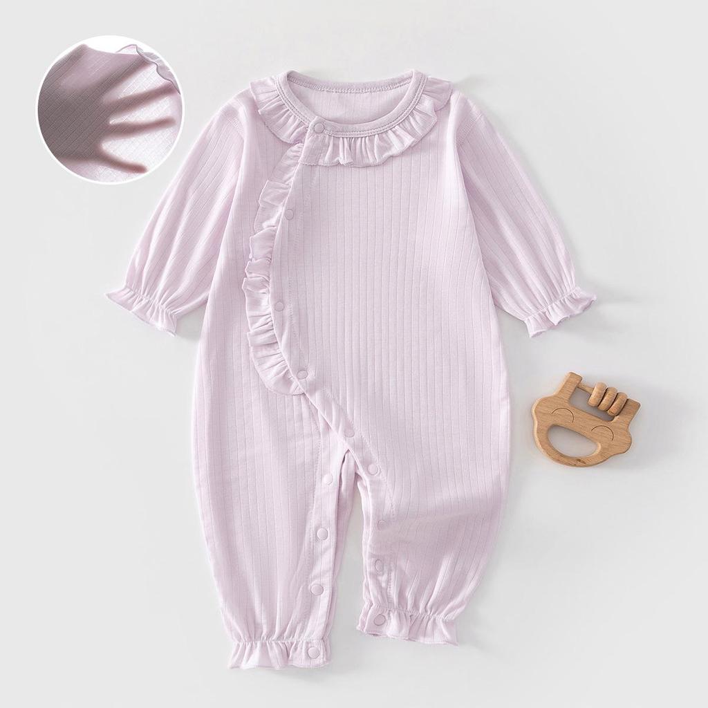 Lace Collar Romper for Newborn Girls - Summer Long Sleeve Pajamas for Air Conditioned Rooms